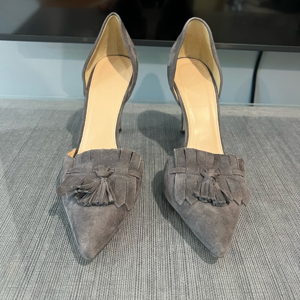 J. Crew Gray Suede Tassel Heels